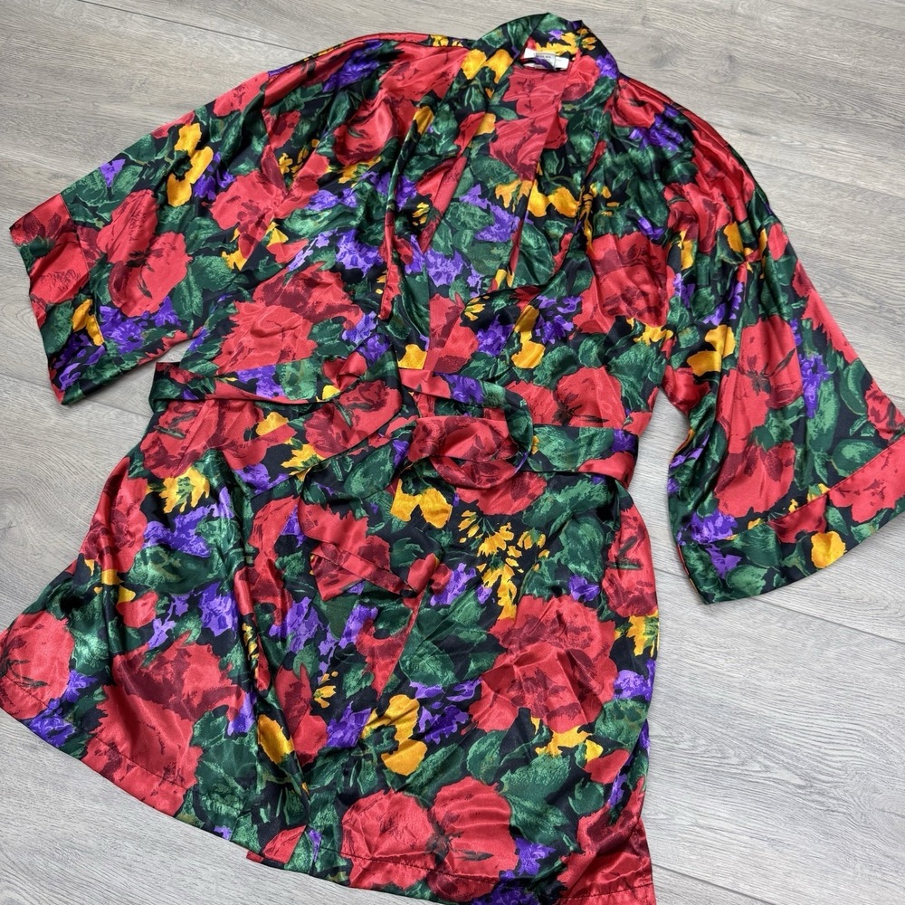 Victorias Secret Multicolor Floral Robe Wrap Sz M 100% Polyester Y2K Style